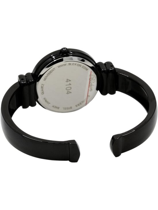 Women\'s All Black Analog Quartz Metal hinged Bangle Pearl Cuff Bracelet Watch